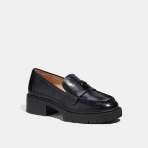 Coach Leah Leather Women Loafers Black | UAE_CH32674