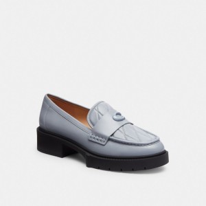 Coach Leah With Quilting Leather Women Loafers Grey Blue | UAE_CH19237