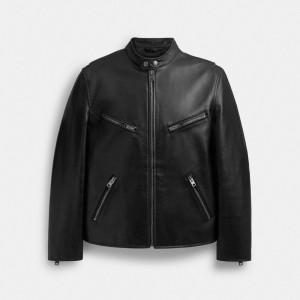 Coach Leather Racer Men Jackets Black | UAE_CH66132