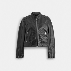 Coach Leather Racing Women Jackets Black | UAE_CH39644