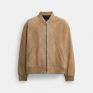 Coach Lightweight Suede Men Jackets Beige | UAE_CH30539