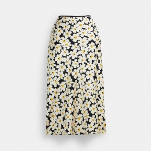 Coach Long Floral Midi Women Skirt Black | UAE_CH40155