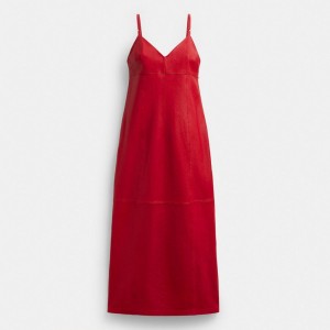 Coach Long Leather Women Dress Red | UAE_CH35098