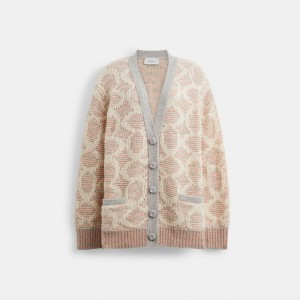 Coach Long Signature Women Cardigan Light Pink | UAE_CH47668