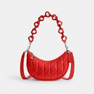 Coach Mira With Pillow Quilting And Heart Strap Nappa Leather Women Shoulder Bags Silver / Red | UAE_CH80870