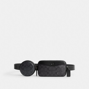 Coach Multi Pouch Belt In Signature Men Belt Bags Black | UAE_CH31160