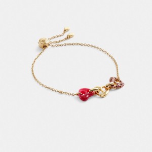 Coach Pavé Hearts Chain Link Slider Women Bracelets Gold / Pink | UAE_CH66024