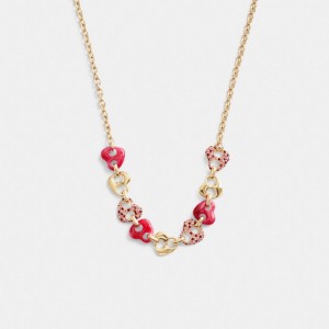 Coach Pavé Hearts Chain Link Women Necklace Gold | UAE_CH77813