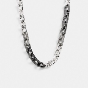 Coach Pavé Signature Mixed Chain & Clear Women Necklace Silver | UAE_CH16692
