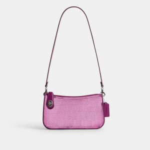 Coach Penn With Sequins Calf Leather Women Shoulder Bags Black | UAE_CH80290