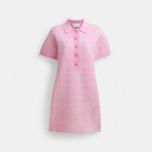 Coach Polo Sweater Signature Women Dress Pink | UAE_CH57554