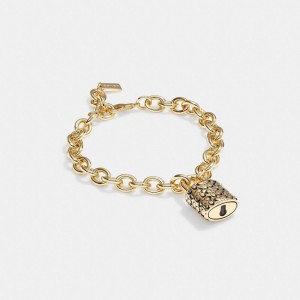 Coach Quilted Padlock Chain Women Bracelets Gold / Black | UAE_CH61159