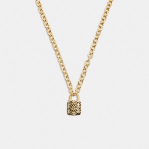 Coach Quilted Padlock Chain Women Necklace Gold / Black | UAE_CH63966