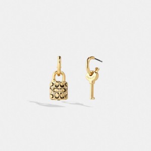 Coach Quilted Padlock Key Mismatch Women Earrings Gold / Black | UAE_CH57265