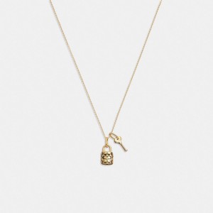 Coach Quilted Padlock Key Pendant Women Necklace Gold / Black | UAE_CH68342