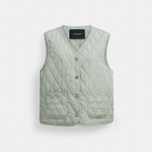Coach Quilted Women Jackets Green | UAE_CH75719