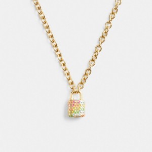 Coach Rainbow Quilted Padlock Chain Women Necklace Gold | UAE_CH62400
