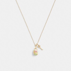 Coach Rainbow Quilted Padlock Key Pendant Women Necklace Gold | UAE_CH85231
