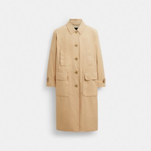 Coach Regenerative Cotton Balmacaan Light Women Jackets Light Khaki | UAE_CH21802