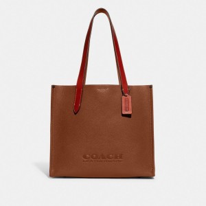 Coach Relay 34 Polished Pebble Leather Men Tote Bag Brown | UAE_CH80008