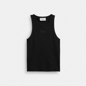 Coach Ribbed Script Tank Top Women Tops Black | UAE_CH82296
