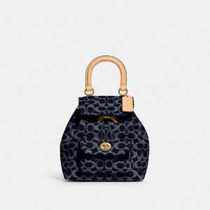 Coach Riya 21 In Signature Denim Denim Women Backpacks Blue | UAE_CH63913
