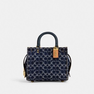 Coach Rogue 25 In Signature Denim Brass Women Handbag Blue | UAE_CH28782