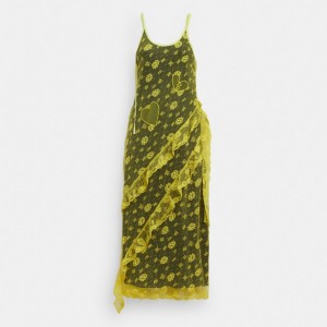 Coach Ruffle Lace Women Dress Yellow | UAE_CH86156