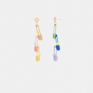 Coach Safety Pin Charm Drop Women Earrings Gold | UAE_CH13128