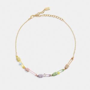 Coach Safety Pin Charm Link Choker Women Necklace Gold | UAE_CH92592