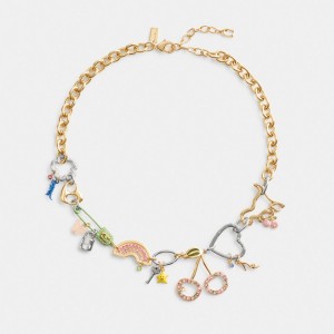 Coach Safety Pin Charm Women Necklace Gold | UAE_CH15021