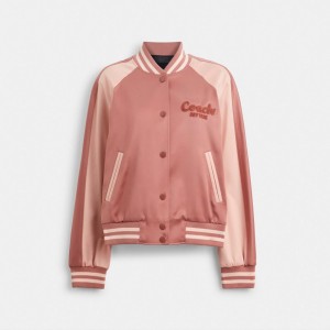 Coach Satin Varsity Women Jackets Pink | UAE_CH36815