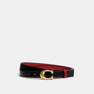Coach Sculpted C Buckle Cut To Size Reversible Belt 25 Mm Brass Women Belts Black Red | UAE_CH48642