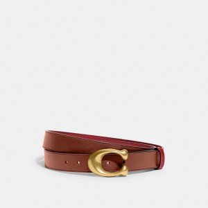 Coach Sculpted C Buckle Cut To Size Reversible Belt 32 Mm Brass Women Belts Red | UAE_CH25371