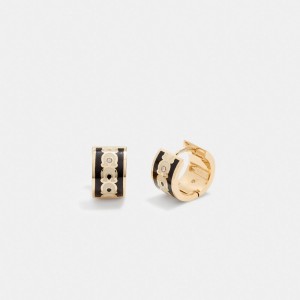 Coach Signature Enamel Hoop Women Earrings Gold / Black | UAE_CH75258