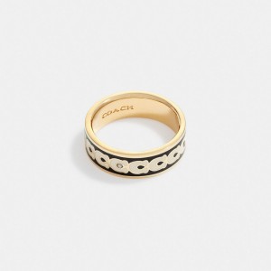 Coach Signature Enamel Women Ring Gold / Black | UAE_CH69527