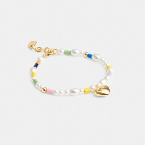 Coach Signature Heart Beaded Pearl Women Bracelets Gold | UAE_CH25333