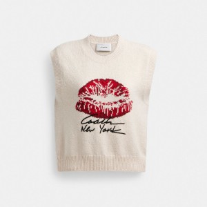 Coach Signature Kiss Print Women Sweaters White | UAE_CH19822