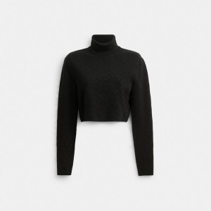 Coach Signature Knit Cropped Turtleneck Women Tops Black | UAE_CH32718