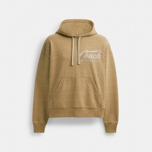 Coach Signature Long Sleeve Relaxed Americana Pullover Men Hoodie Khaki | UAE_CH57663