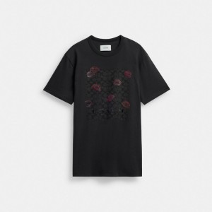 Coach Signature Square Kiss Print In Organic Cotton Women T Shirts Black | UAE_CH29819
