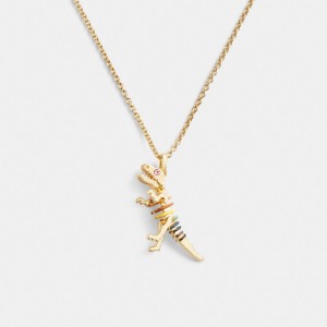 Coach Skeletal Rexy Long Pendant Women Necklace Gold | UAE_CH16119