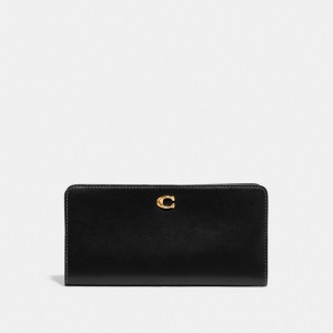 Coach Skinny Refined Calf Leather Women Large Wallets Black | UAE_CH67455