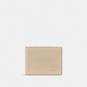 Coach Slim Billfold Wallet Polished Pebble Leather Men Billfolds White | UAE_CH49924