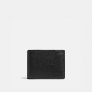 Coach Slim Billfold Wallet Sport Calf Leather Men Billfolds Black | UAE_CH66400
