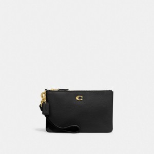 Coach Small Polished Pebble Leather Women Small Wallets Black | UAE_CH59633