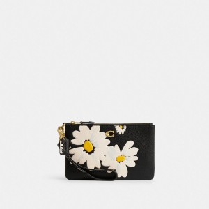 Coach Small With Floral Print Brass Women Small Wallets Black Multicolor | UAE_CH64654