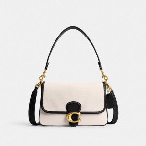 Coach Soft Tabby Brass Women Shoulder Bags White | UAE_CH77556