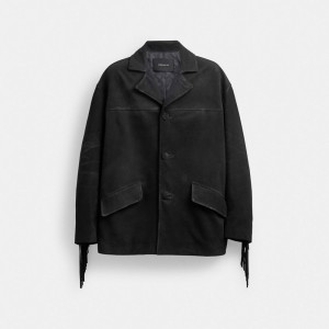 Coach Suede Fringe Men Jackets Black | UAE_CH49842