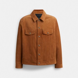 Coach Suede Leather Tan Men Jackets Brown | UAE_CH12367